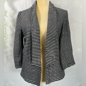 ANN TAYLOR LOFT, Linen Blazer Jacket Size 6 blue and Gray Stripes chic